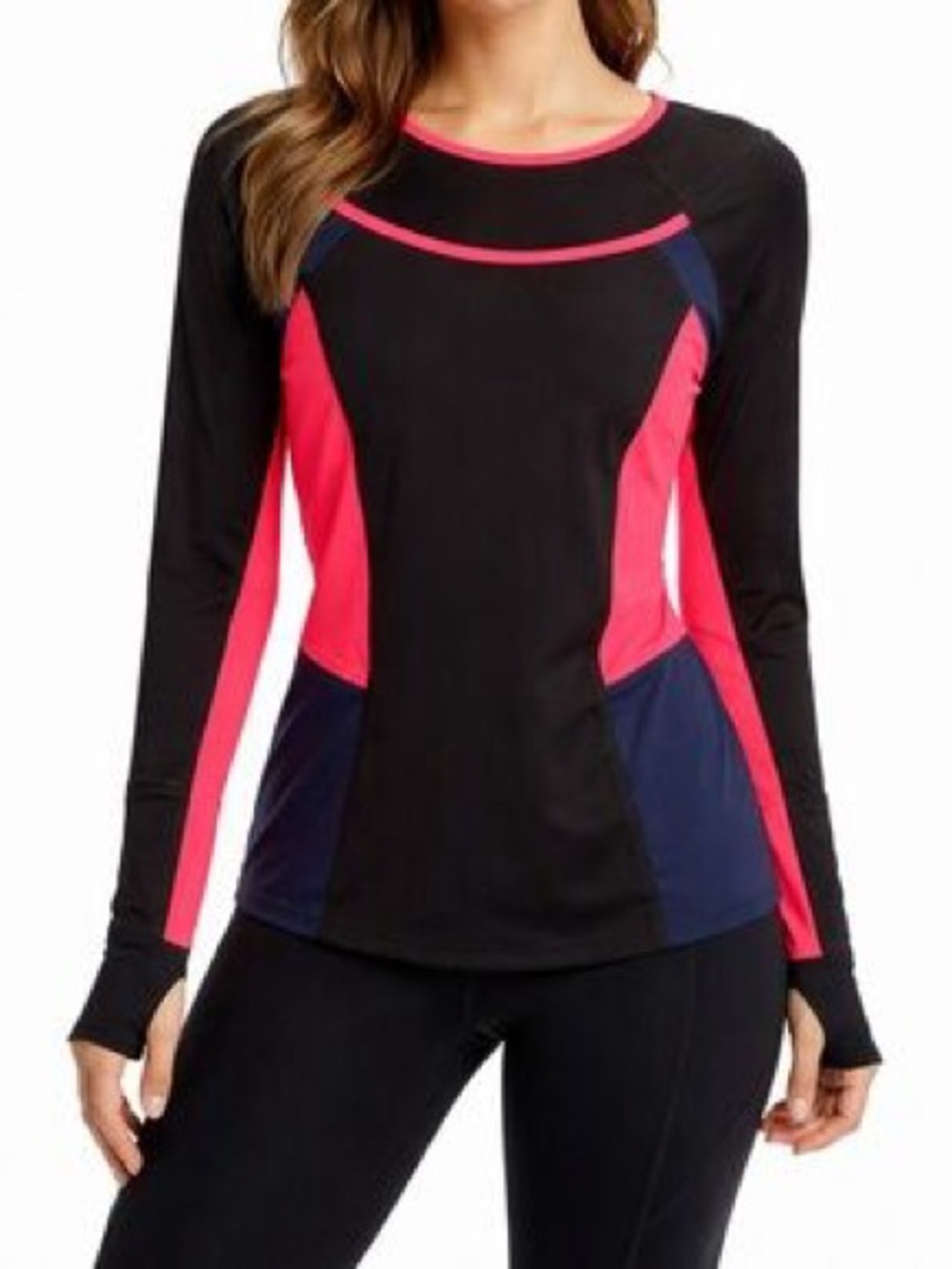 Lululemon Women's Performance Long-Sleeve Top - Black with Pink & blue